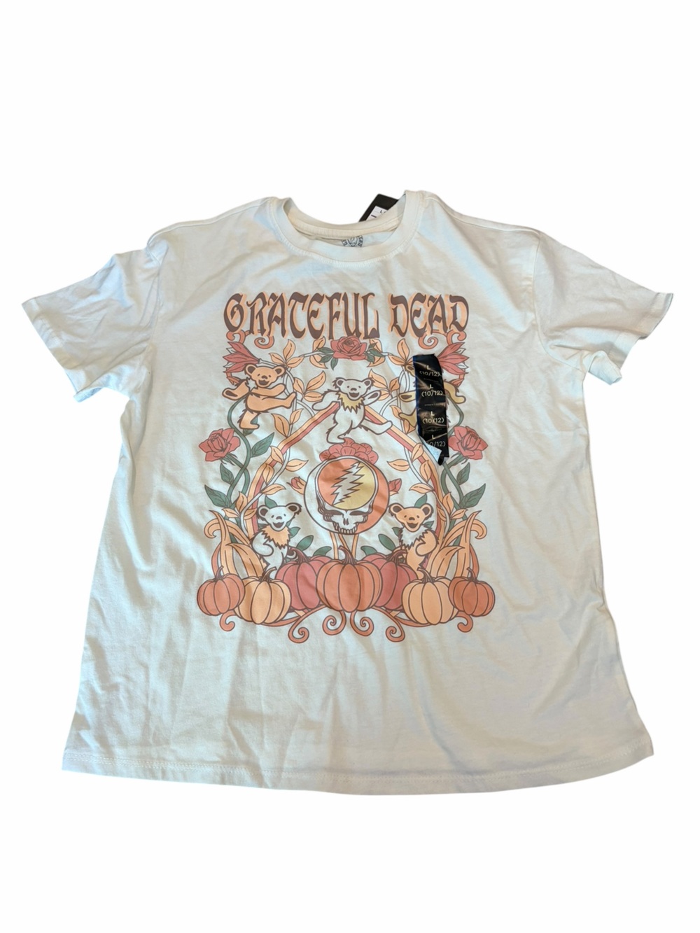 Grateful Dead White Tag Print Tee with Black Logo
